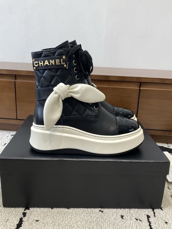Chanel Chunky Heel Ankle Boots with Classic Check Pattern