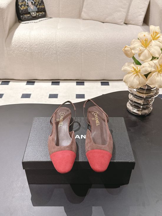 Chanel Slingback Block Heel Sandals Cashmere Upper Leather Sole
