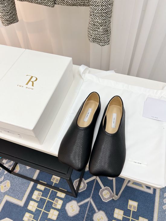 The Row Soft Suede Square Toe Genuine Leather Sole Flats