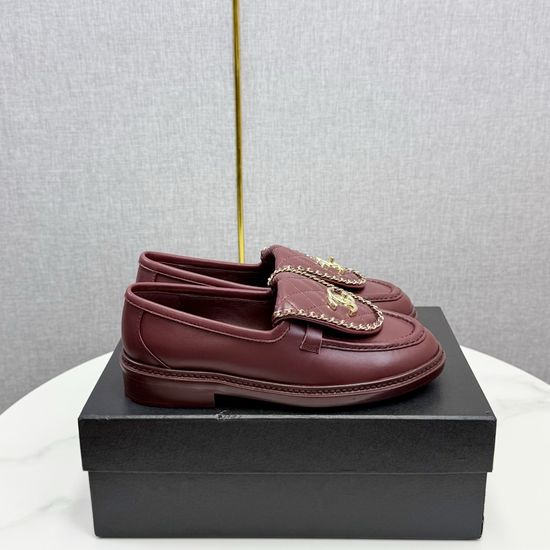 Chanel Chain Buckle Leather Loafers with Genuine Sole