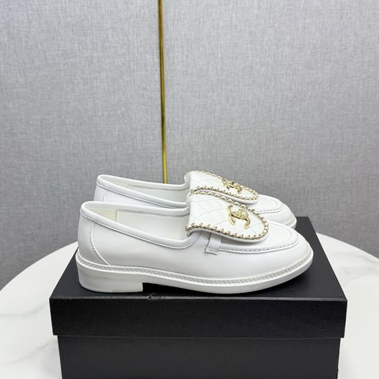 Chanel Chain Buckle Leather Loafers with Genuine Sole
