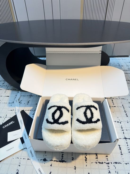 Chanel Soft Furry Slip On Slippers Warm Non Slip Sole