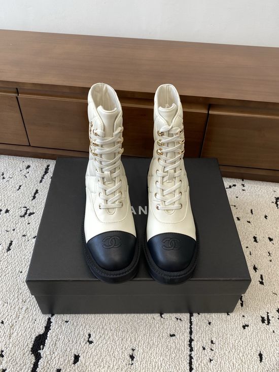 Chanel Cowhide Quilted Ankle Boots Non-slip Sole Comfortable Footwear