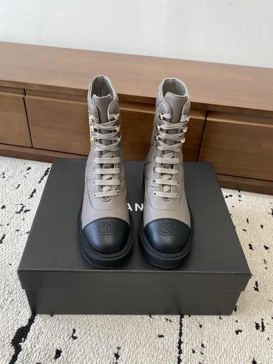 Chanel Cowhide Quilted Ankle Boots Non-slip Sole Comfortable Footwear