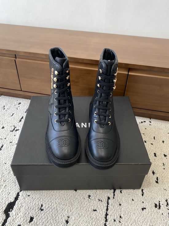 Chanel Cowhide Quilted Ankle Boots Non-slip Sole Comfortable Footwear