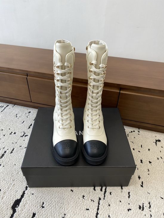 Chanel Quilted Leather Ankle Boots with Lace Up Design