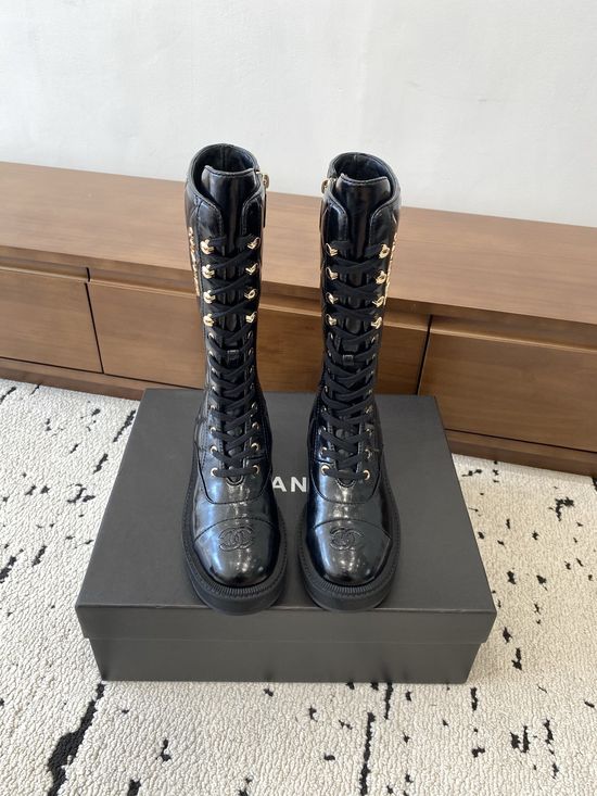 Chanel Quilted Leather Ankle Boots with Lace Up Design