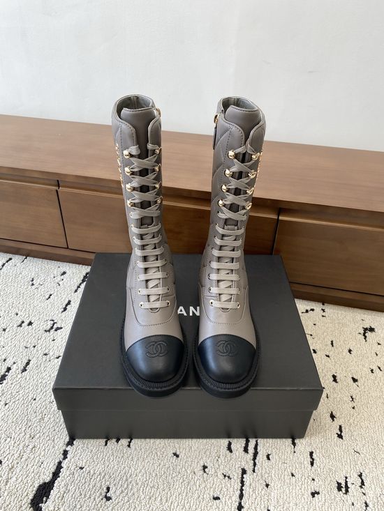 Chanel Quilted Leather Ankle Boots with Lace Up Design