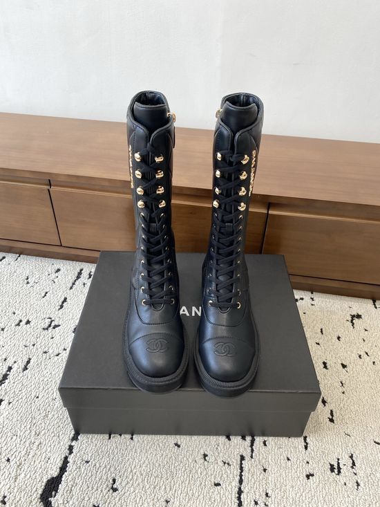 Chanel Quilted Leather Ankle Boots with Lace Up Design