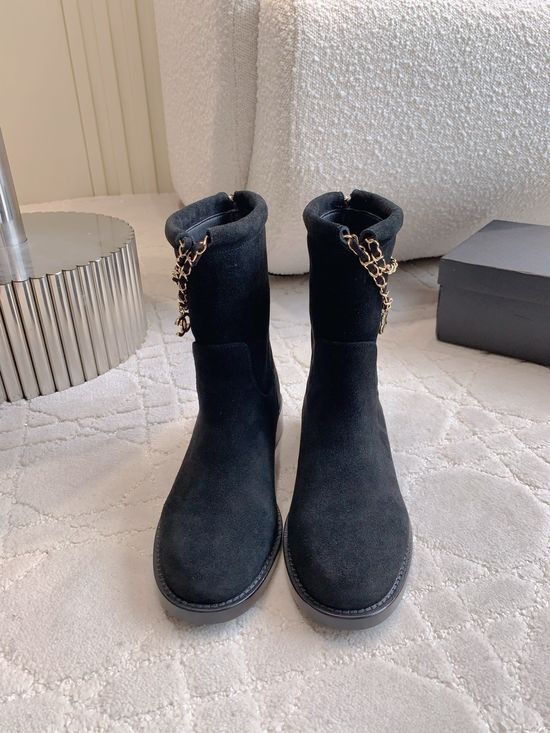 Chanel Chic Chain Pendant Ankle Boots with Premium Sheepskin Lining