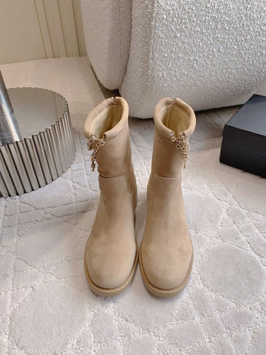 Chanel Chic Chain Pendant Ankle Boots with Premium Sheepskin Lining