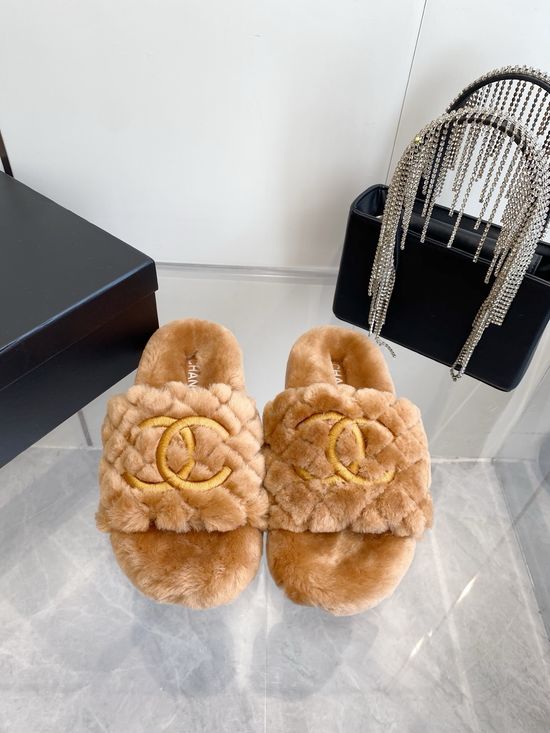 Chanel Embroidered Wool Slippers Non-slip Warm Comfortable House Shoes