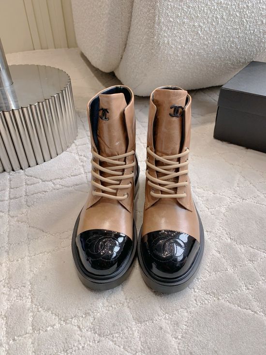Chanel Classic Platform Ankle Boots with Metallic Logo Accents