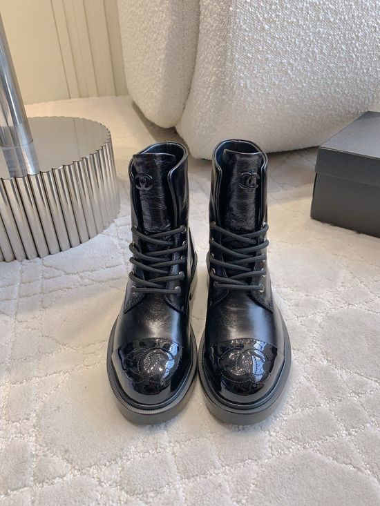 Chanel Classic Platform Ankle Boots with Metallic Logo Accents