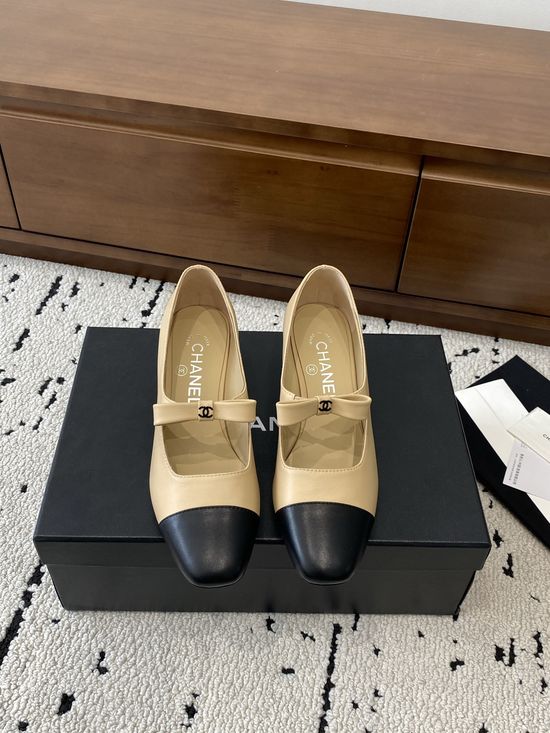 Chanel Mid Heel Lambskin Mary Jane Shoes Comfortable Formal Footwear