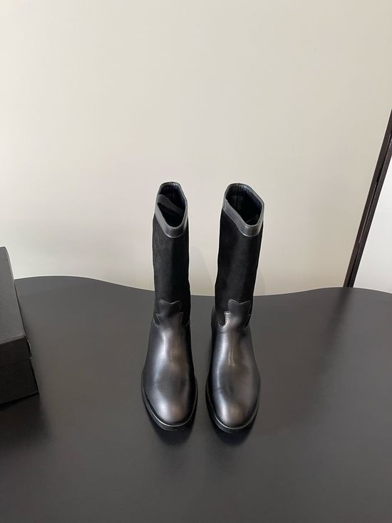Chanel Suede Patchwork Slip-on Tall Western Boots