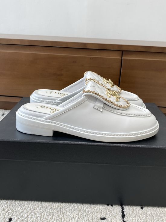 Chanel Elegant Leather Flats with Metal Buckle Premium Soft Shoes