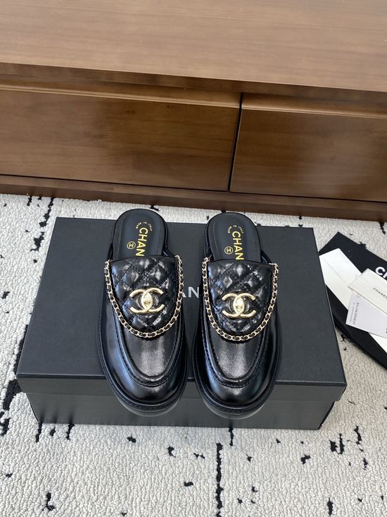Chanel Elegant Leather Flats with Metal Buckle Premium Soft Shoes