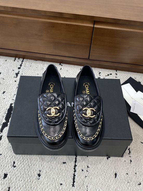 Chanel Premium Leather Flats with Metal Buckle Sole