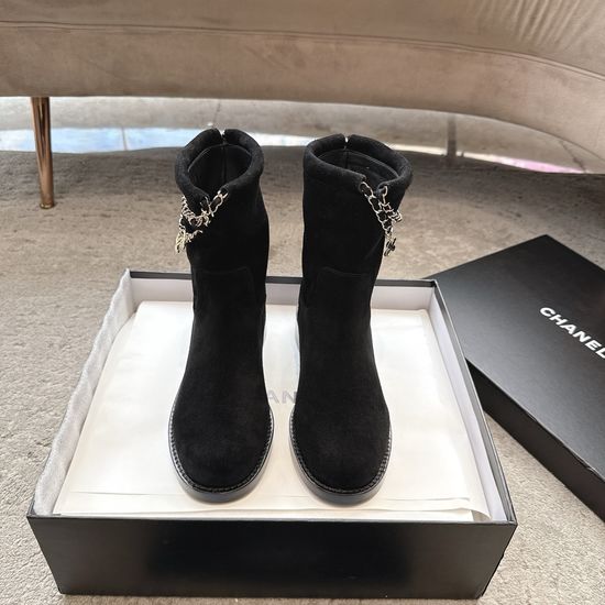 Chanel Decorative Buckle Chain Knee High Boots Premium Leather Sole