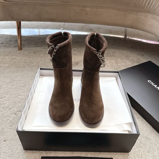 Chanel Decorative Buckle Chain Knee High Boots Premium Leather Sole