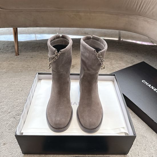 Chanel Decorative Buckle Chain Knee High Boots Premium Leather Sole