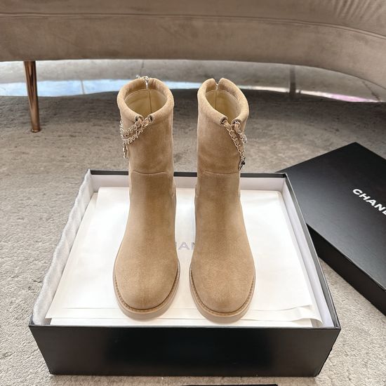 Chanel Decorative Buckle Chain Knee High Boots Premium Leather Sole