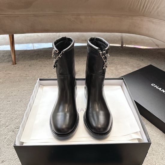 Chanel Decorative Buckle Chain Knee High Boots Premium Leather Sole