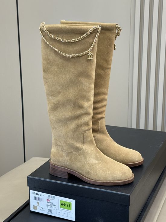 Chanel Stylish Chain Decorated Leather Ankle Boots