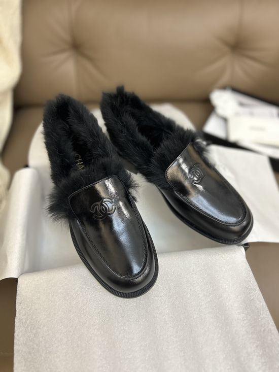 Chanel Soft Plush Lined Warm Comfortable Slip On Loafers