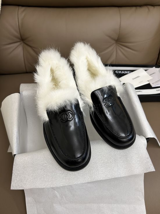 Chanel Soft Plush Lined Warm Comfortable Slip On Loafers