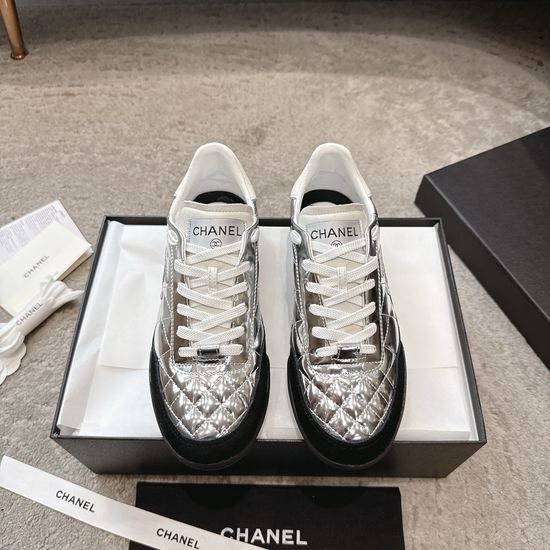Chanel Quilted Leather Casual Sneakers Black White Color