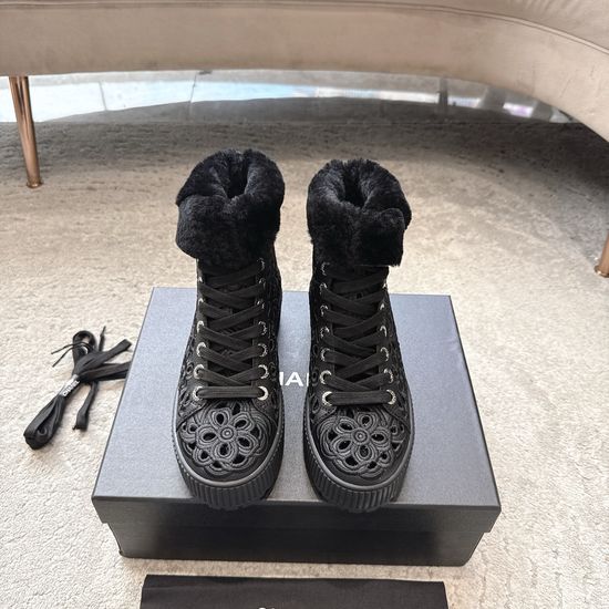 Chanel Short Boots with Camellia Embroidery Soft Lining