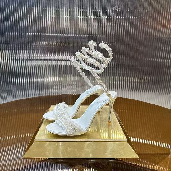 Rene Caovilla Handmade Floral Lambskin Leather Sole High Heels