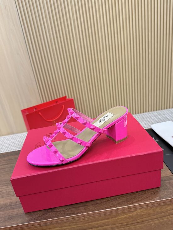 Valentino Rivet Embellished Hollow Out Patent Leather Low Heels