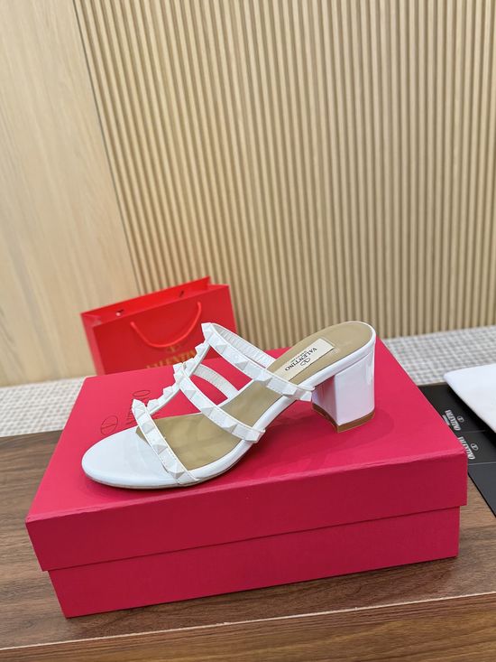 Valentino Rivet Embellished Hollow Out Patent Leather Low Heels