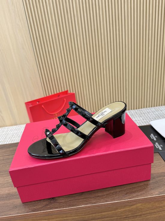 Valentino Rivet Embellished Hollow Out Patent Leather Low Heels