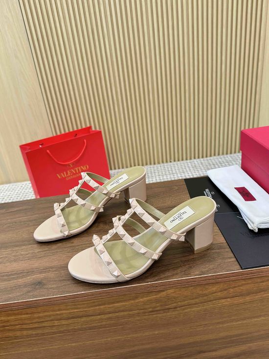 Valentino Rivet Embellished Hollow Out Patent Leather Low Heels