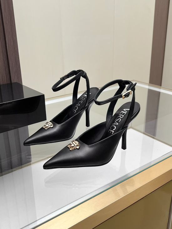 Versace Sleek Peep Toe Slingback Stiletto High Heel Sandals