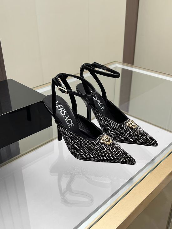 Versace Suede Rhinestone Embellished Slingback Stiletto Sandals