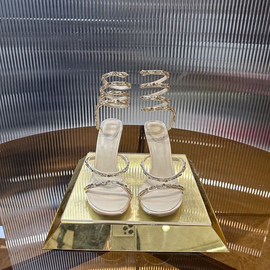 Rene Caovilla Rhinestone Wrapped Ankle Strap High Heel Sandals
