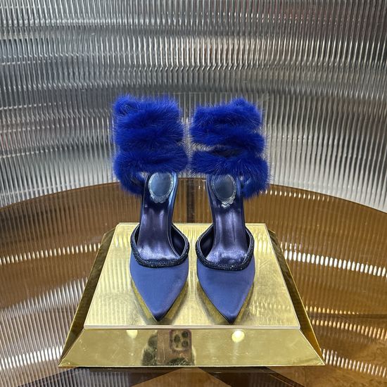 Rene Caovilla Mink Fur Wrap Leather Sole Elegant High Heels