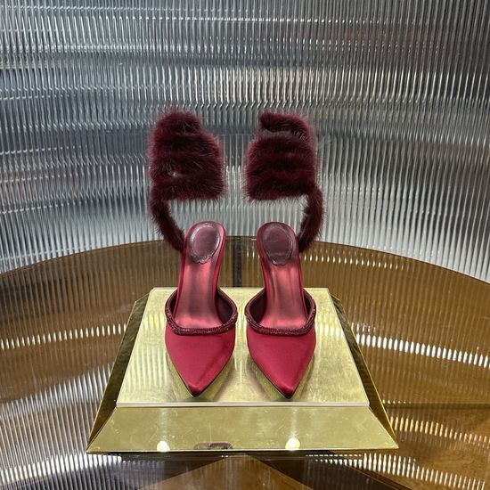 Rene Caovilla Mink Fur Wrap Leather Sole Elegant High Heels