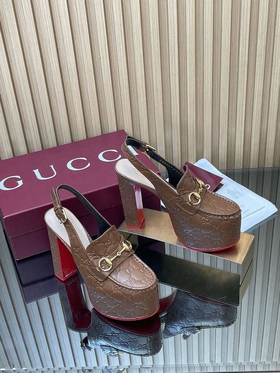 Gucci Embossed Leather Block Heel Slingback Loafers with Buckle