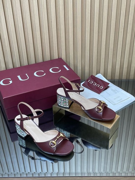 Gucci Crystal Heel Buckle Slingback Pumps with Leather Upper