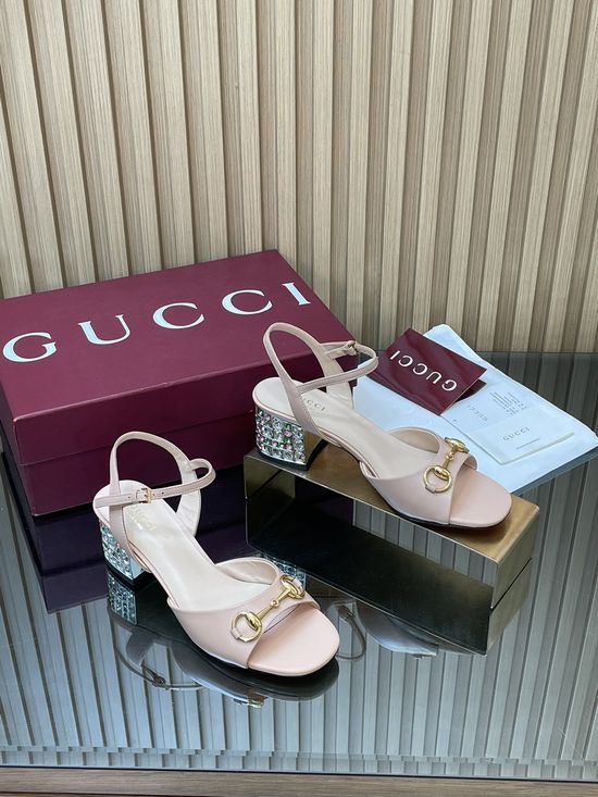Gucci Crystal Heel Buckle Slingback Pumps with Leather Upper
