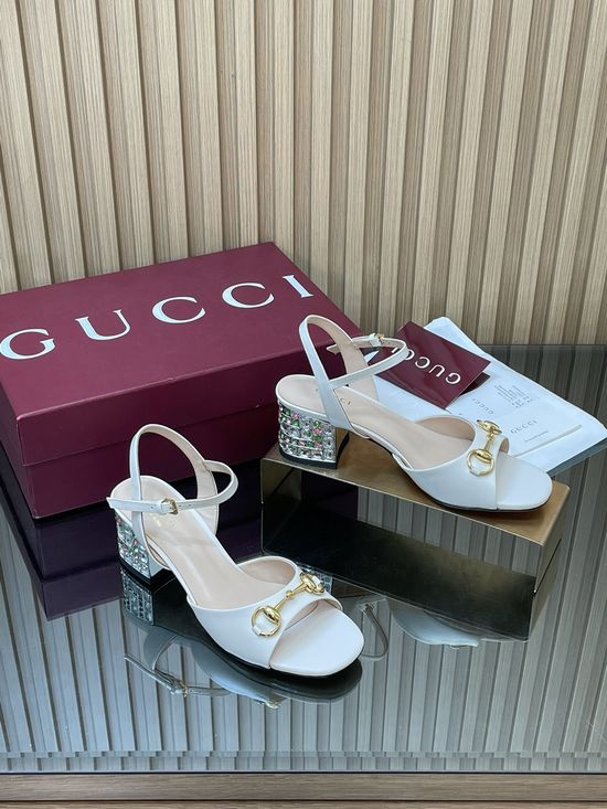 Gucci Crystal Heel Buckle Slingback Pumps with Leather Upper