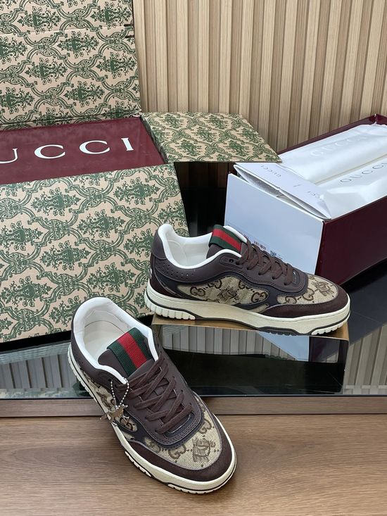 Gucci Classic Canvas Leather Trim Horse Decor Casual Sneakers