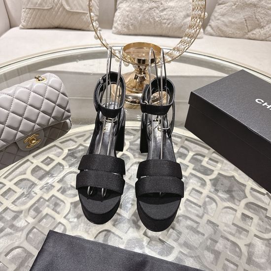 Chanel Elegant High Heel Platform Leather Upper Dress Sandals