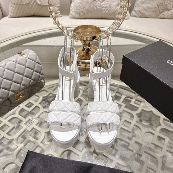 Chanel Elegant High Heel Platform Leather Upper Dress Sandals